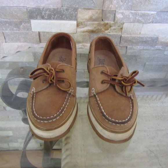 Bass Suede and Leather American Original Boat Shoe Tan Loafers in Size 7 - Picture 2 of 4